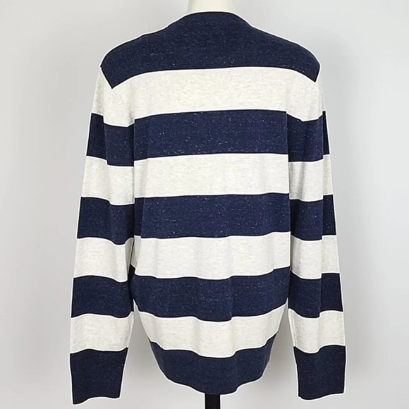 Gap Mainstay  Crewneck Long Sleeves Top Speckled Navy Off White Bands Sz Large - Picture 3 of 10